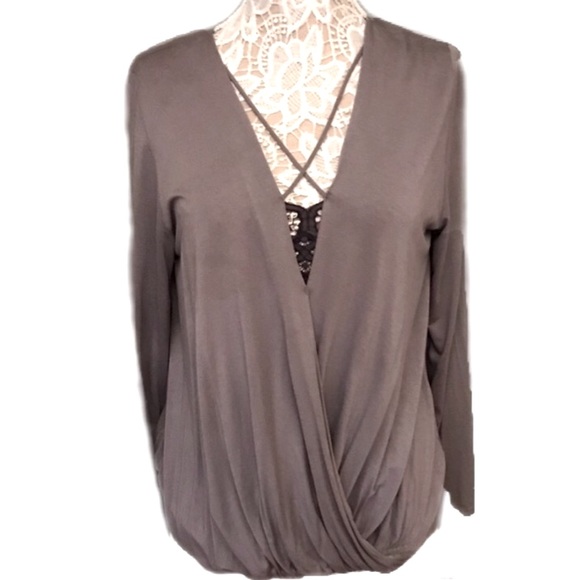 Draped faux wrap pullover - Picture 1 of 3